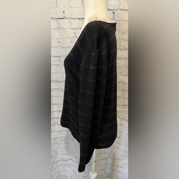 Chico’s Womens Black Silver Metallic Long Sleeves Round Neck Basic size 1/8 - Picture 2 of 6